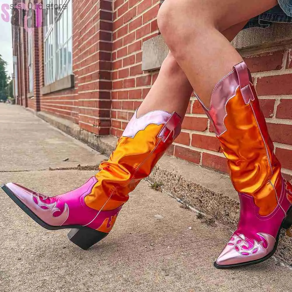 DHgate Chunky Heel Colorful Cowgirl Boots Stylish Western Wear for Women Shoes Accessories