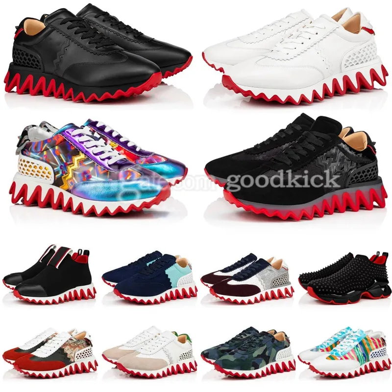 Designer shark bottom Red Bottoms Platform Casual Shoes Loafers Fashion lace up low cut leather mens womens sneakers