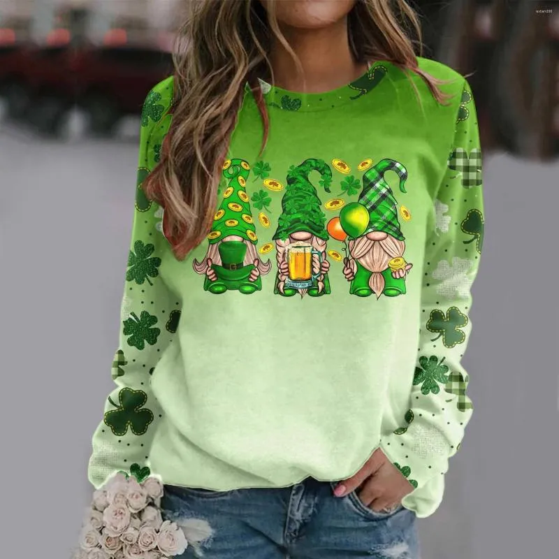 Women's Hoodies Vintage St Patricks Day Print Lucky Green Sweatshirts Autumn Winter Long-sleeved Street Tracksuit Blouse Tops