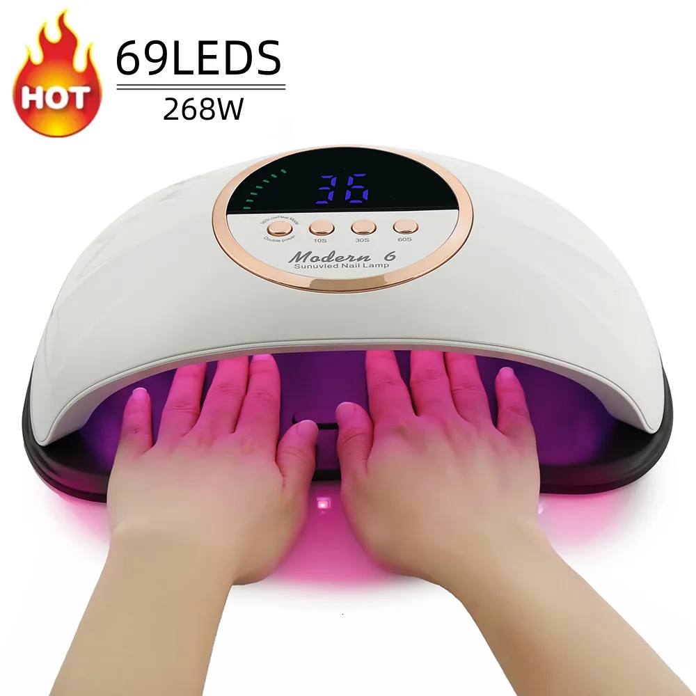 Sèche-ongles 268W moderne 6 sèche-linge 69 LED lampes UV pour vernis à ongles durcissement manucure pédicure Salon double mains tenir grande taille 230825