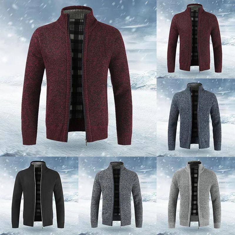 Herrtröjor full zip tjock stickad cardigan jacka vinterklänning kappa mens dike