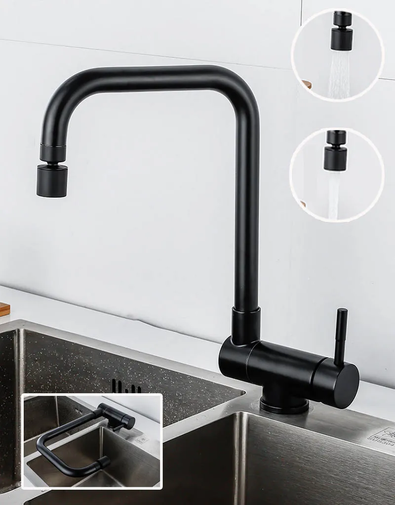 SUS304 Single Flexible 360° Swivel Black Tap Stainless Steel Kitchen - View #13