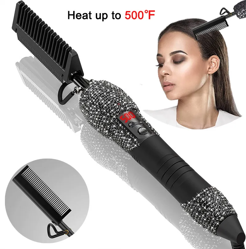 Hårrätare Comb Electric High Heat Rätning med Bling Diamonds LCD Digital Peigne Chauffant Cheveux Chaud 230825