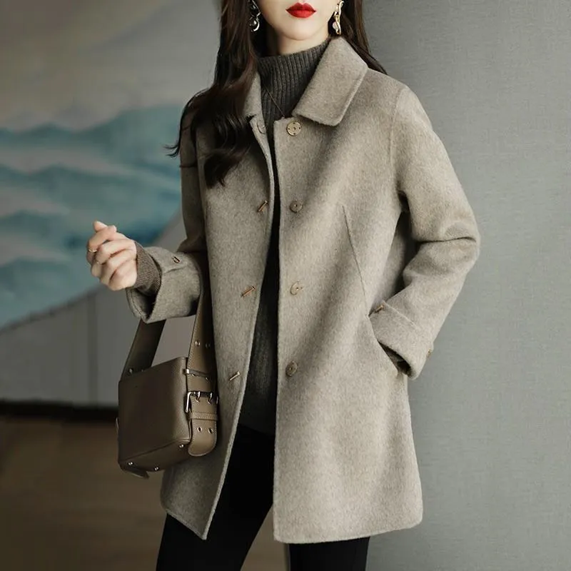 Womens Wool Blends Woolen Coat Slim Fashion Office Lady Square