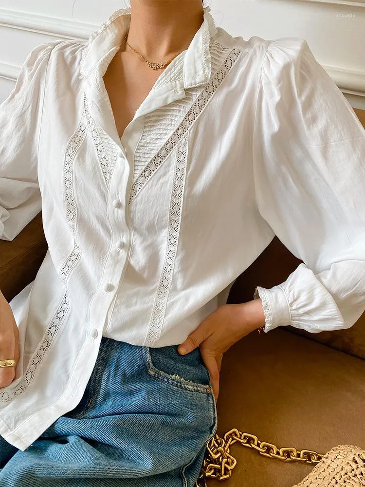 Camicette da donna GypsyLady Camicia elegante francese chic Camicetta in pizzo bianco rayon scava fuori manica lunga Donna Autunno Primavera Ufficio causale Donna