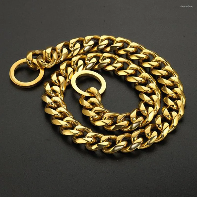 Collari per cani Collare a strozzo per cani Catena 19MM Placcatura in oro 18 carati Girocollo a maglia cubana Collana per addestramento a piedi resistente e resistente