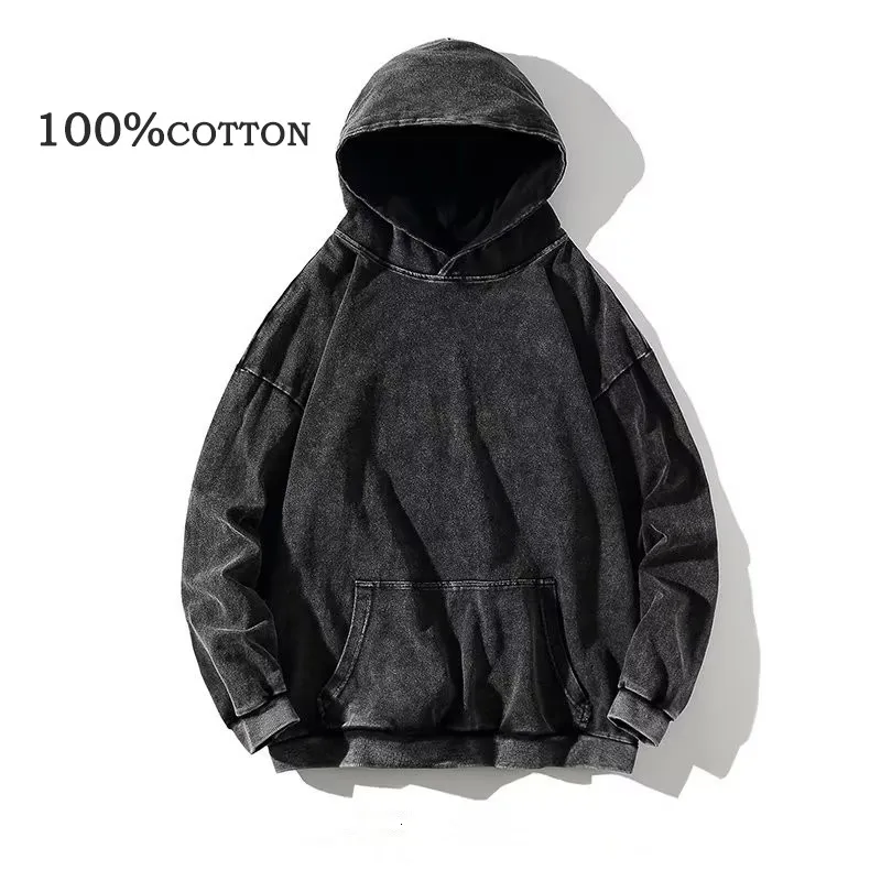 Мужские толстовок толстовок 100 хлопчатобумажная одежда винтажная черная кислотная мытья мужчина женщин негабаритный хип -хоп повседневный пуловер y2k одежда 230825