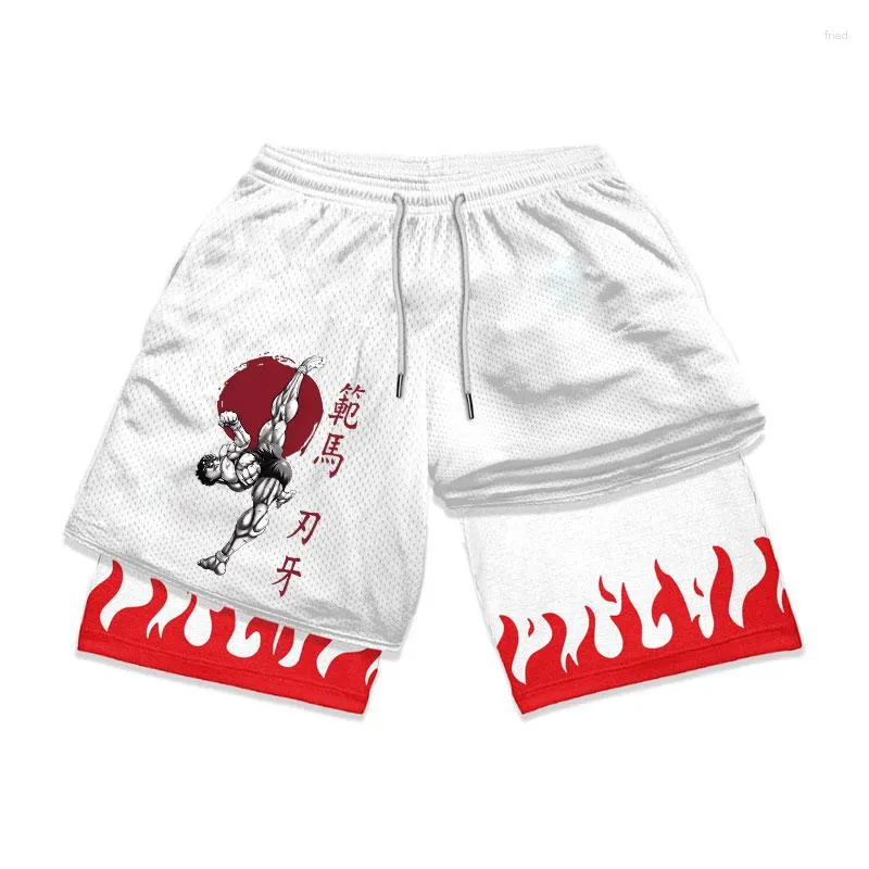 Men's Shorts Anime Baki Hanma 2 na 1 siłownia letnia fitness trening Mesh Performe Men Szybki suchy koszykówka