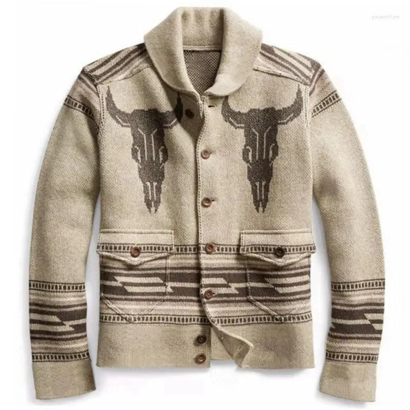 Męskie swetry Europa i Stany Zjednoczone Jacquard Knitted Płaszcz Karbowy Sweter Lapel Cardigan Sweter