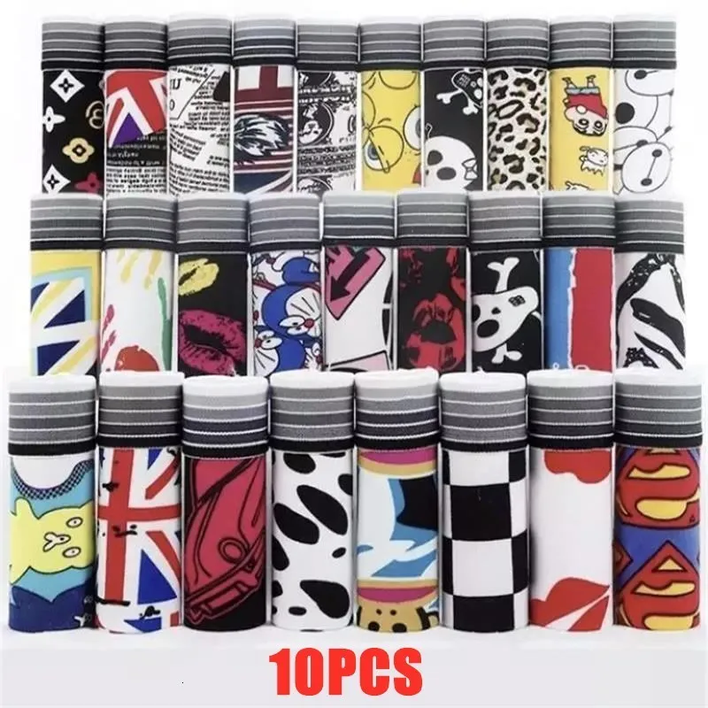 Underpants 10pcsLotMen's Underwear Cartoon Shorts Funny Anime Trend Printed Soft Breathable Fabric Boxer Men's Sexy 230824
