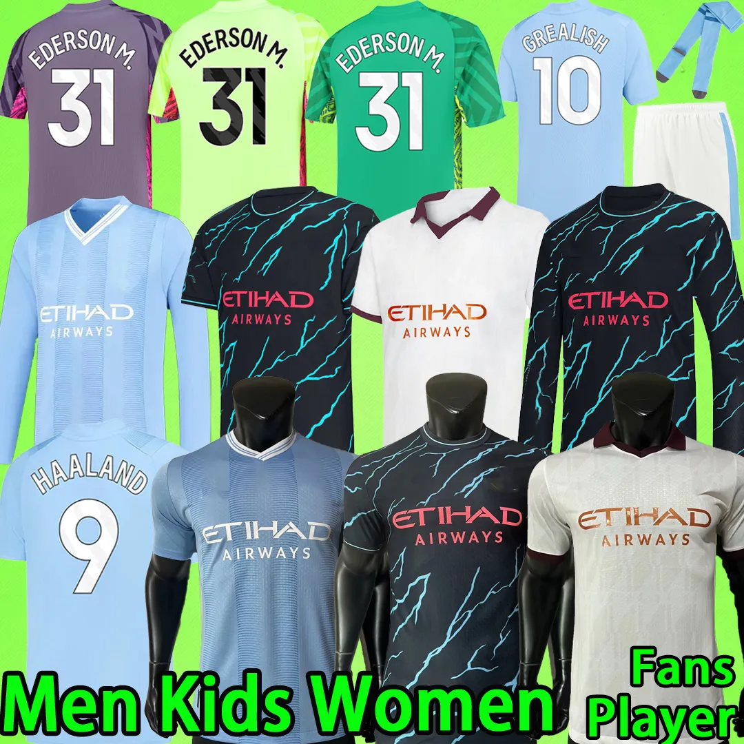 23 24 Haaland Man Soccer Jerseys målvakt Citys Men Set Kids Kit 2023 2024 Foden Football Shirt Women De Bruyne Long Sleeve Uniform Boys Fans Player Version