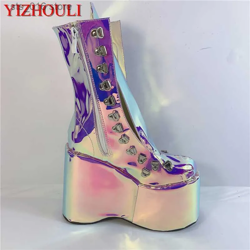Magic fashion Boots purple wedge stage 12.5cm heel performance street style sexy custom model club ankle boots T230824 276