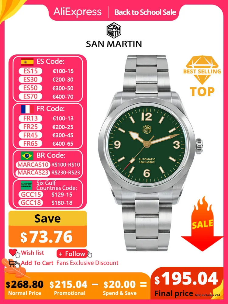 Montres-bracelets San Martin 38mm Vintage Cadran Émail NH35 Hommes Sport Montre Explorez Escalade Série Automatique Mécanique Saphir 10Bar BGW-9 230824