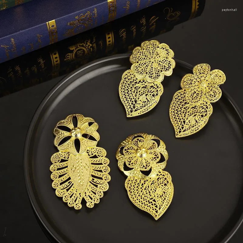 Broches Luxe Bruiloft Bruid Goud Kleur Broche Sieraden Holle Bloemvorm Kaftan Etnische Badge Jurk Decoratief