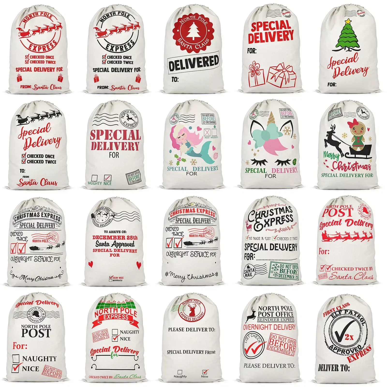 Sacchetti regalo personalizzati con nuovi modelli di Natale, nuovi design, sacchi di Babbo Natale