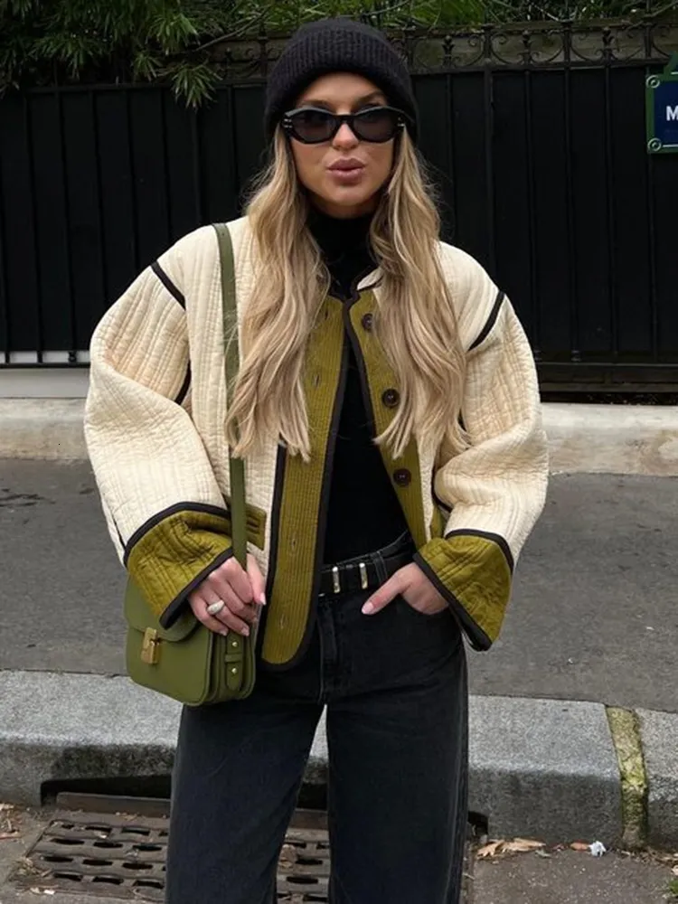 Street Print Patchwork O Neck Outerwear Street Print Patchwork O Neck Outerwear