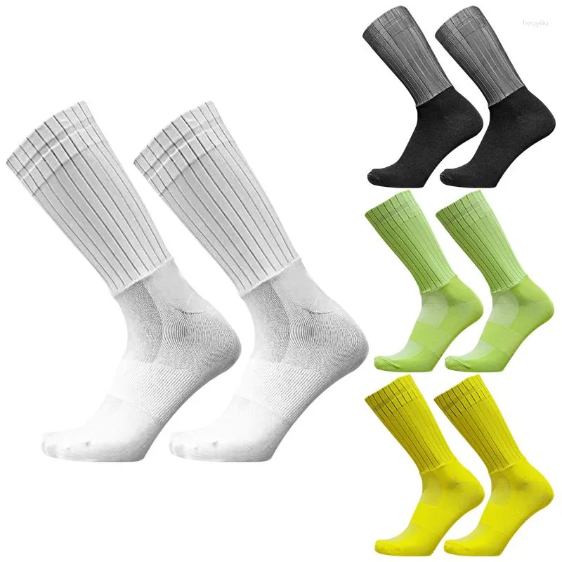 Sportsocken Herren- und Damen-Gestreifte, einfarbige Radsocke mit rutschfestem Silikon, atmungsaktiv, schweißabsorbierend, mittlerer Ärmel