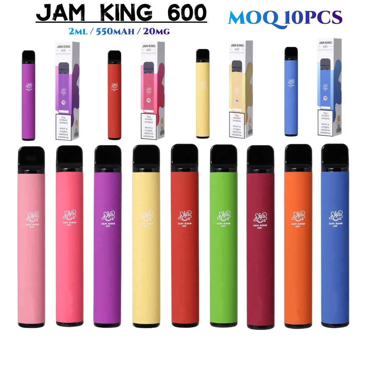 Stock UE Jam King 600 Vape Jetable Puff Poco Vape Desechable Einweg