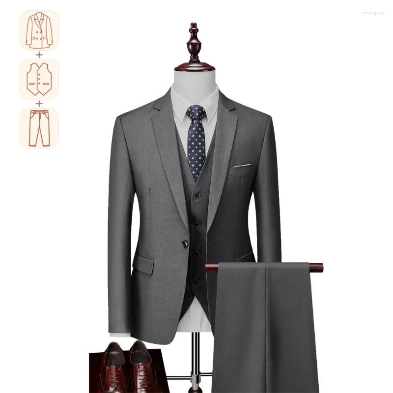 Costumes pour hommes, costume d'affaires décontracté gris véritable, deux pièces/trois pièces pour les Occasions formelles, qualité supérieure, noir, tailles M-6XL