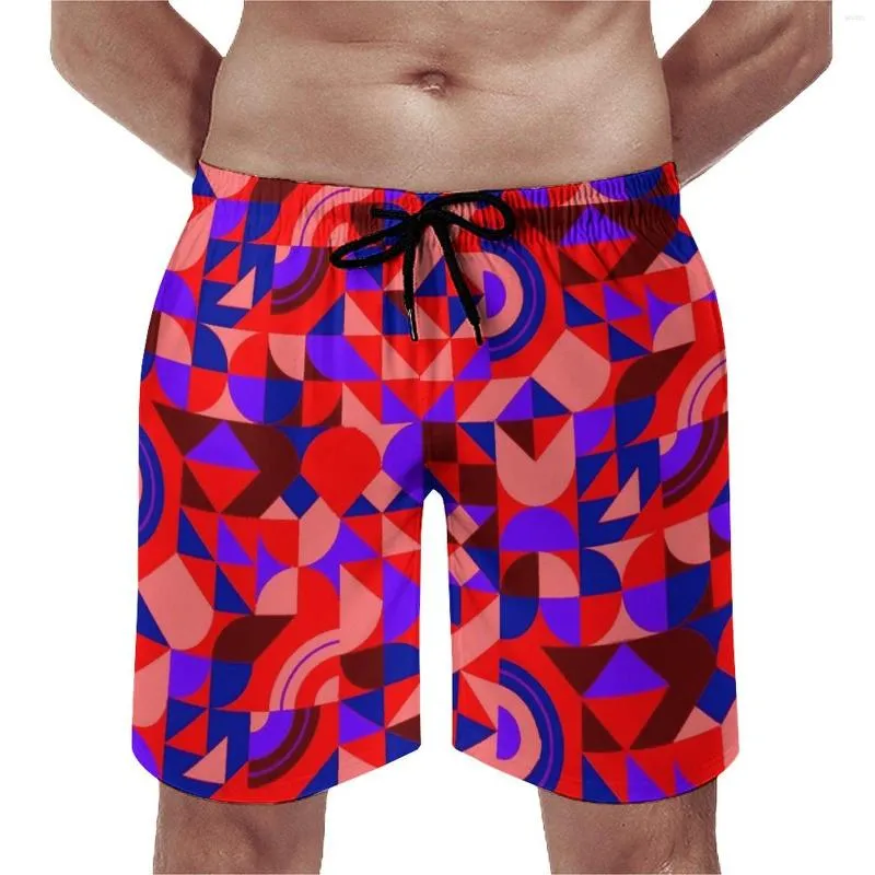 Men's Shorts Gym Geo Print Casual Swimming Trunks Abstract Geometric Art Males Comfortable Surfing Trendy Large Size Beach