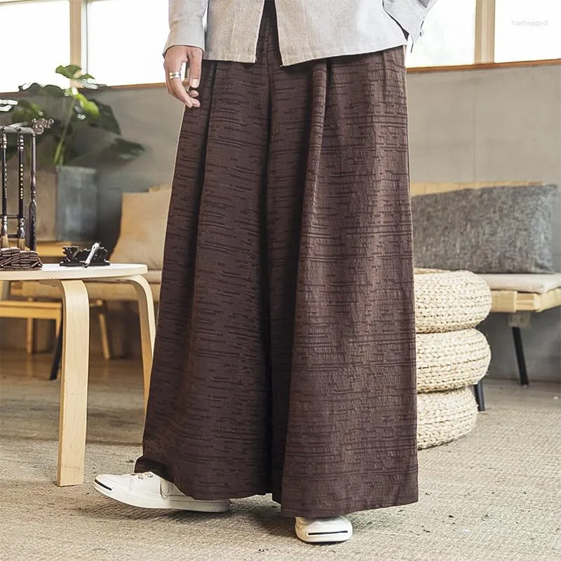 Herrbyxor brett ben lösa bomullslinne tröjor casual harajuku stil vintage män harem jogger byxor streetwear