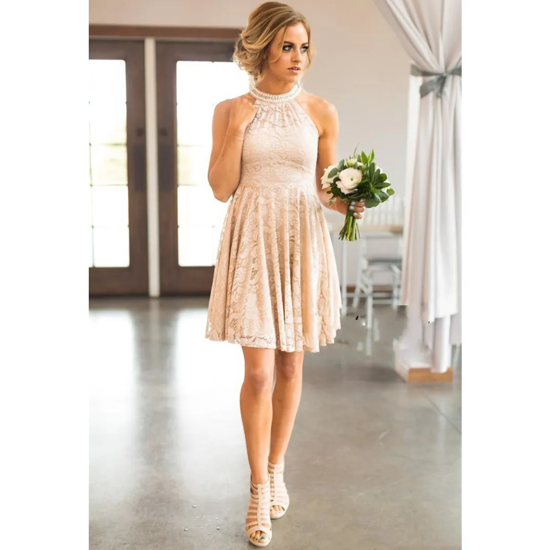 Formal Peach Short Dress Peach Embroidered Cotton Short-dresses