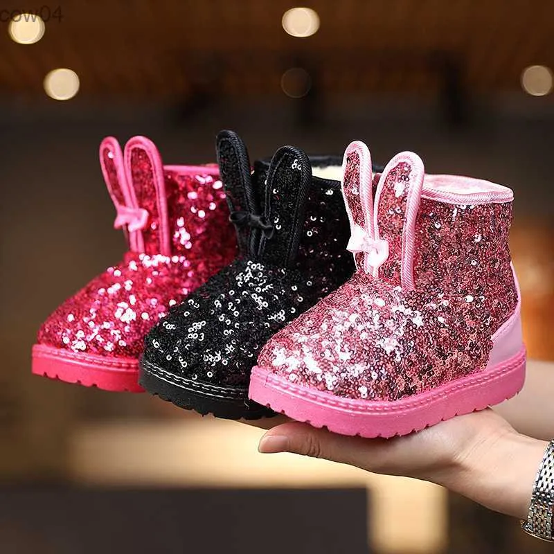 Laarzen Winter Mode Kinderschoenen Meisjes Laarzen met Glitter Prinses Schattig Konijn Baby Peuter Snowboots Nieuwe korte kinderlaarzen E09133 L0825