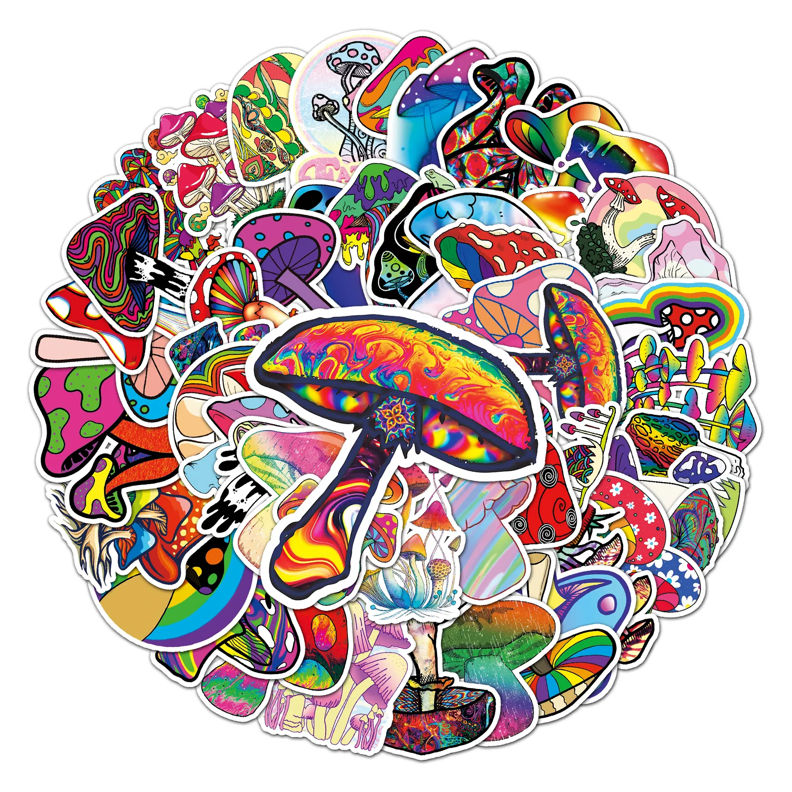 50 pcs psychedelic mushroom stickers PVC dazzling plant fungus waterproof decoration mobile phone skateboard car diary fashion cartoon