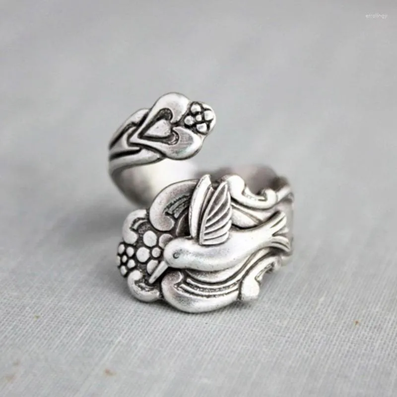 Cluster Rings Fashion Women Open Adjustable Ring Silver Plated Hummingbird Spoon Bird For Girl Party Dance Jewelry