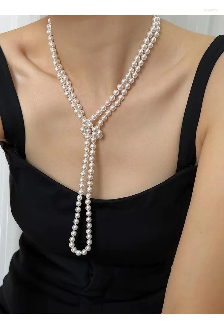 Collier de perles ras du cou léger de luxe, petite Niche longue réseau, chaîne de pull rouge pour femme