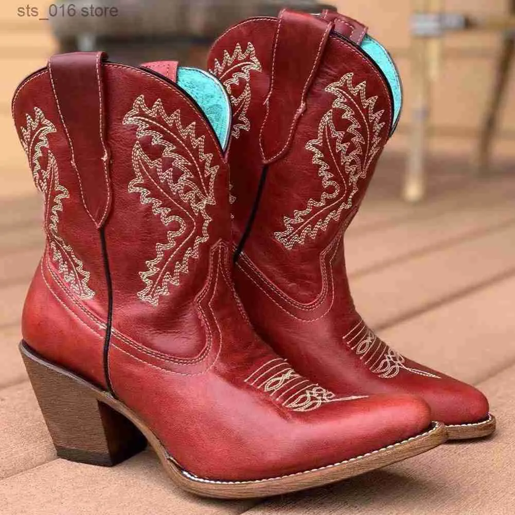 DHgate Embroidered Leather Cowgirl Boots Womens Western Short Ankle Cowboy Boots Shoes Accessories