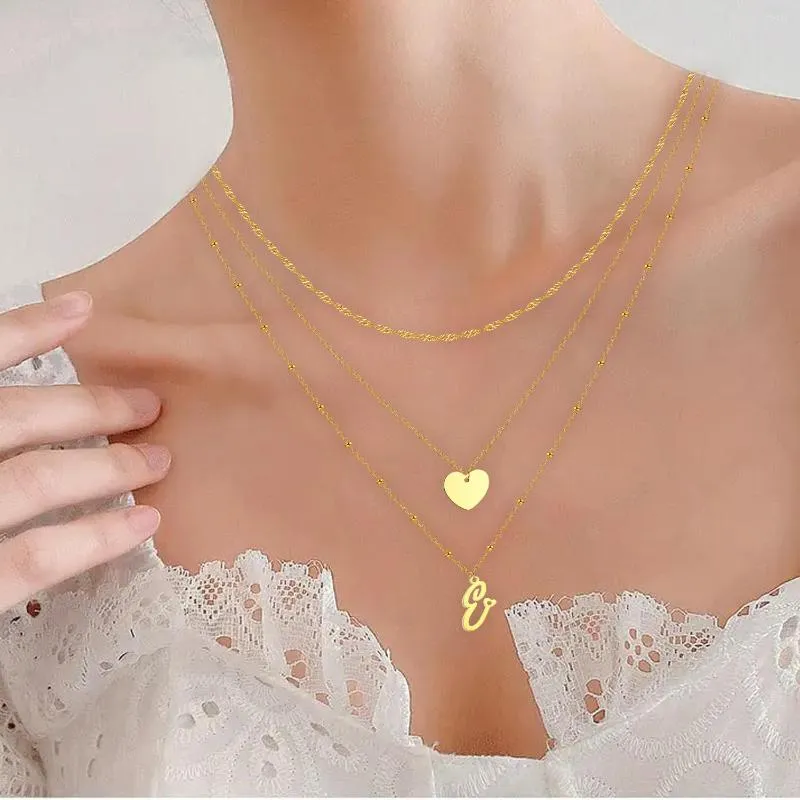 Anhänger Halsketten Todorova personalisierte geschichtete erste kursive Name kleine Herzperlen 26 Buchstaben für Frauen glänzende Schmuckgeschenke