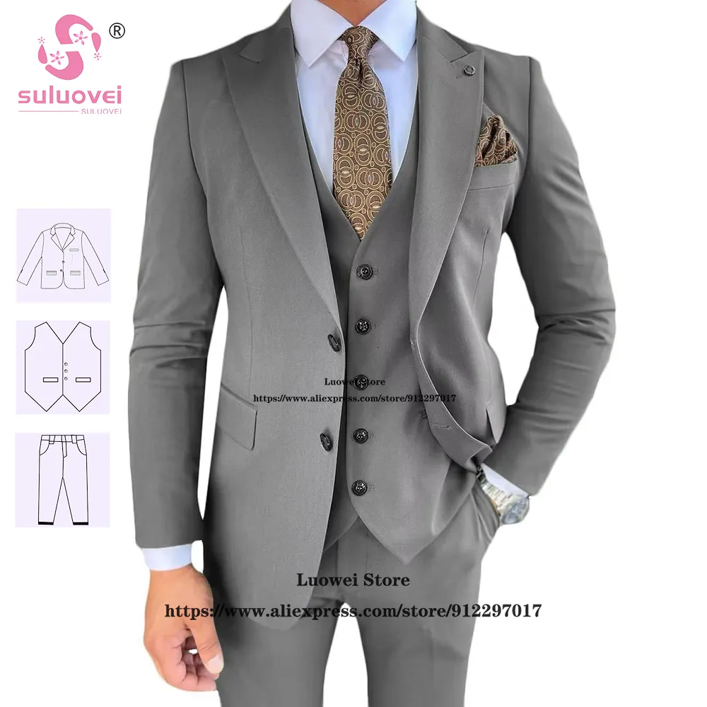 Men's Suits Blazers Fashion Wedding For Men Slim Fit 3 Piece Pants Set Formal Groomsmen Prom Dinner Two Button Tuxedo Terno Masculino Completo 230824