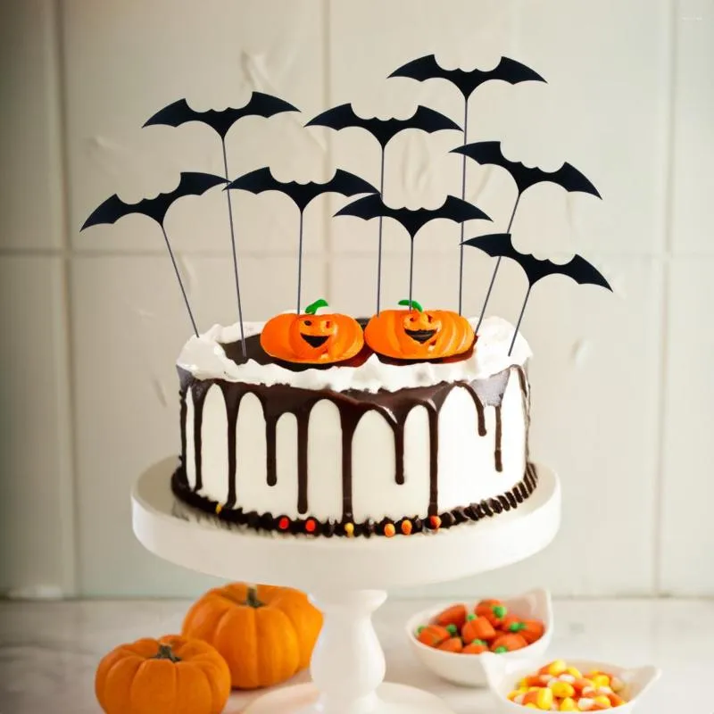 Festliga leveranser 10/20 st halloween cake toppers diy bat cupcake topper tecknad fladdermöss dekor barn festival party bakning dekorationer