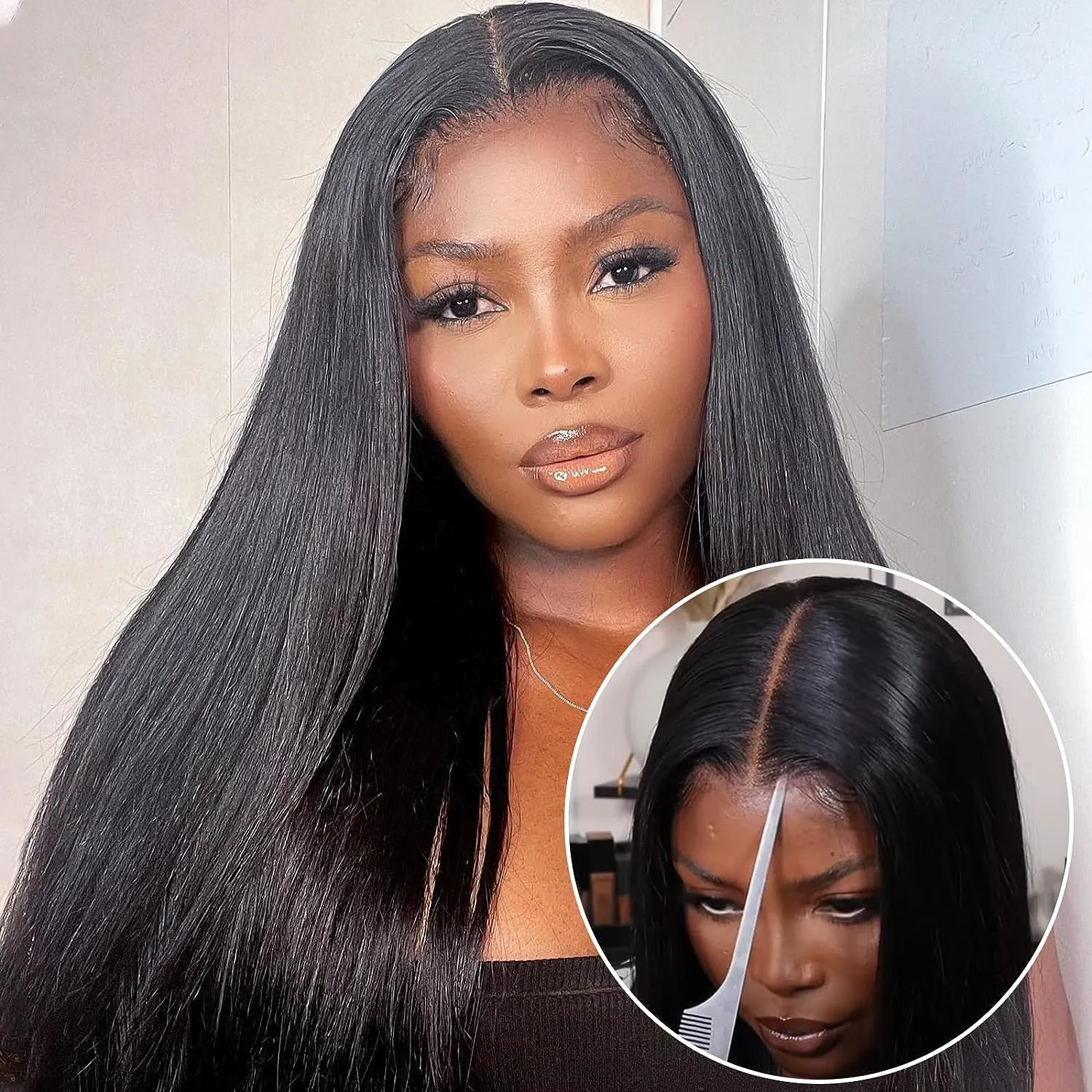 人間の髪を着用する準備ができている180％Glueless Lace Front Wigs Preplucked 30 36インチストレートブラジル4x6 5x5プレカットレース閉鎖ウィッグ