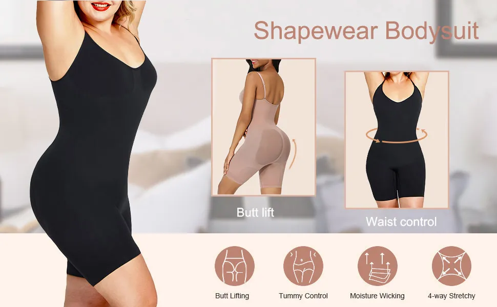 Bodysuit Shapewear sem costura para mulheres, pós-parto Butts Lift