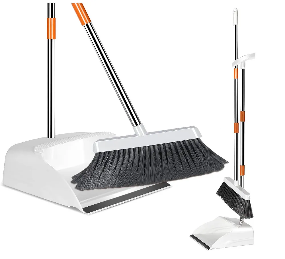 Handpush Sweepers Broom och Dustpan Set upprättstående stående dammpannor med 54 "Rostfritt stål Långhandtagskombination för hemkök O 230825