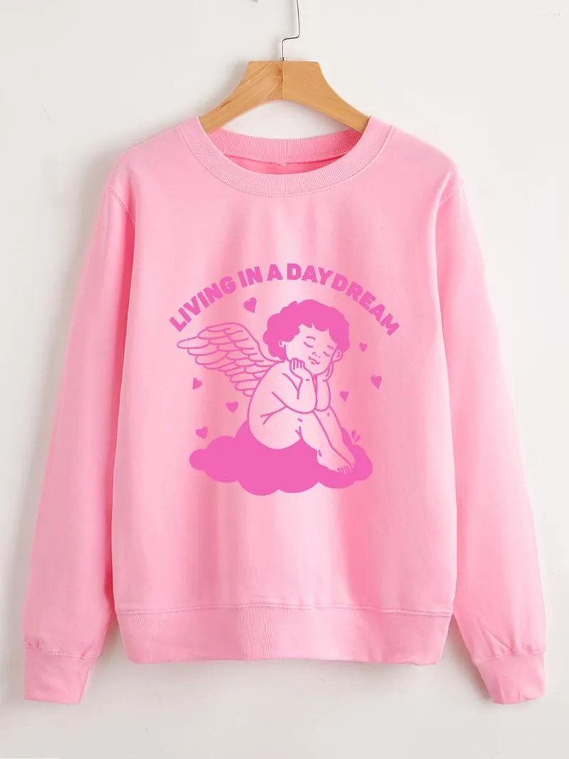 Dameshoodies Leven in een dagdroom Sweatshirt Leuke engel Grafische print Truien Damesmode Katoen Casual Vintage Tops