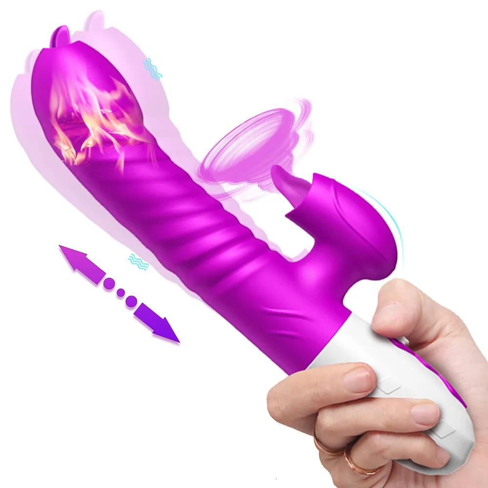 Vibradores Vibrador Doble Lengua Cunnilingus Telescópico Giratorio Consolador Calefacción Vagina Clítoris Estimular Adultos Juguetes Sexuales para Mujeres 230824