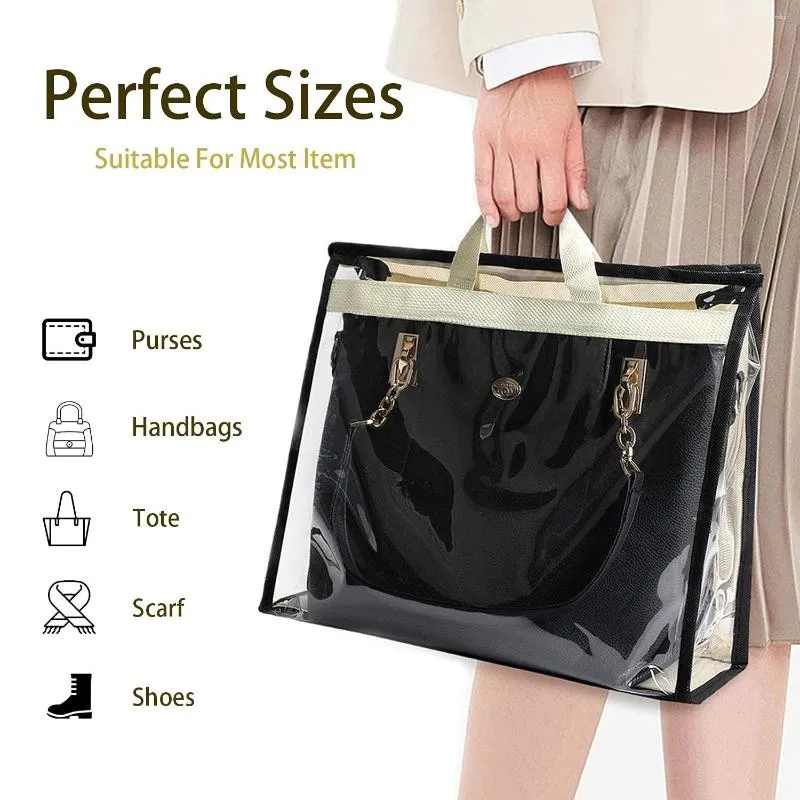 Sacs de rangement Sac à main transparent Sac à poussière Clear Armoire Portefeuille Pochette Organisateur Fourre-tout Suspendu Zipper Purse