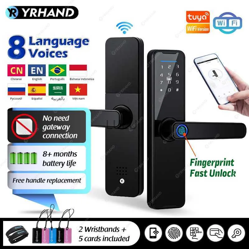 Yrhand K7 Fechadura Eletronico Digital biometryczne Black Smart Lock Tuya App Zdalne zabezpieczenie Wi -Fi Elektroniczny inteligentny zamek drzwi HKD230824