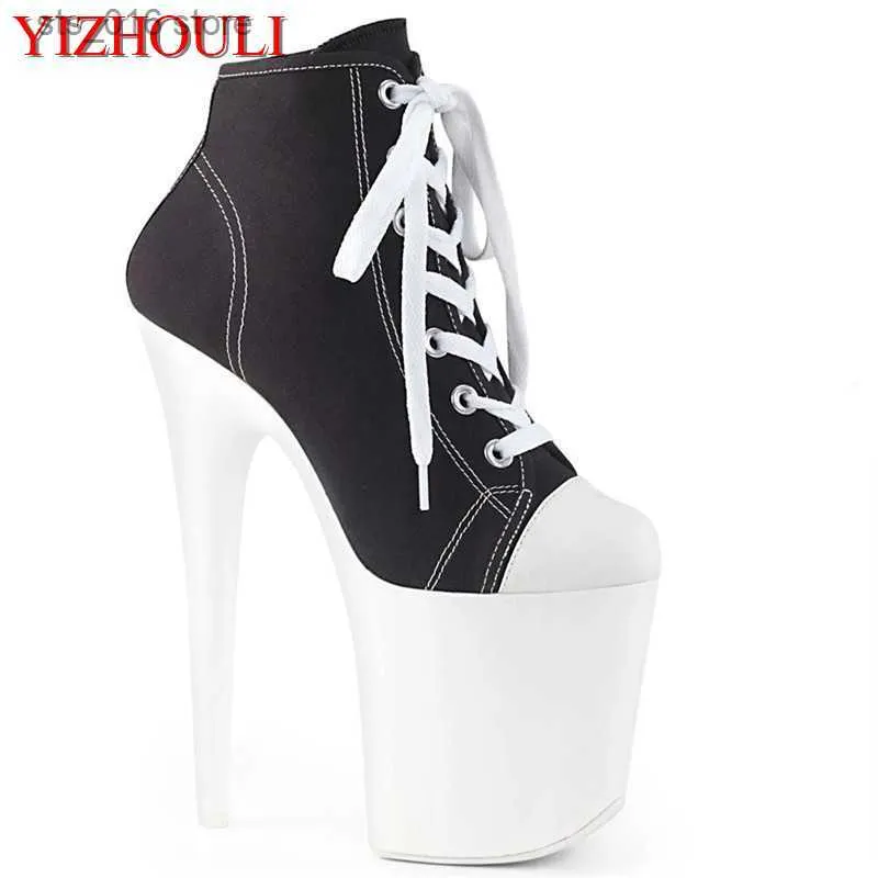 Boots 8-9 inches sexy ankle boots women's high heels 20-23cm canvas upper pole dance banquet show boots T230824