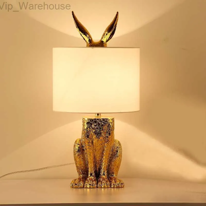 Lampe de Table en résine nordique créative lapin américain Table de lecture lumières bureau chambre lampe de chevet hôtel Bar lampe décorative pour la maison HKD230824
