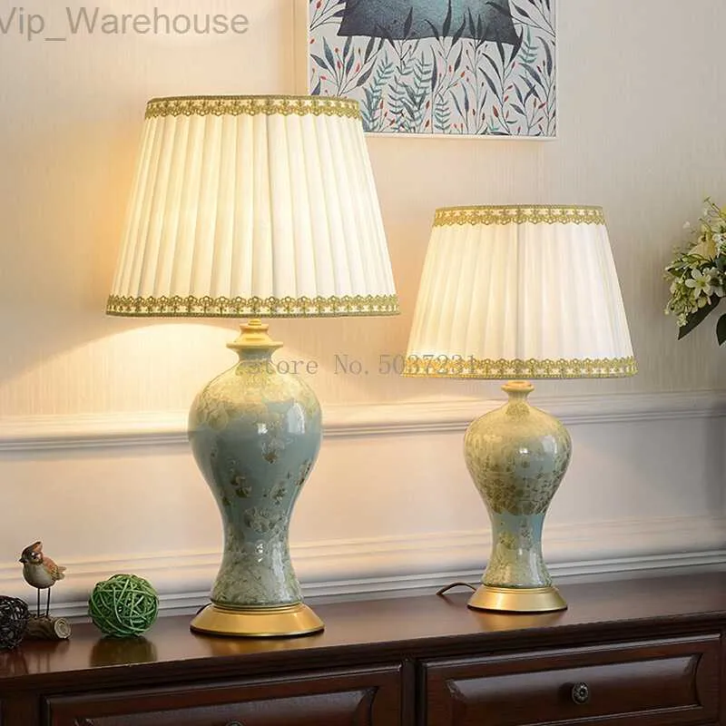 American Country Ceramic Table Lamp Enkel ögonskydd Bedside Lamp vardagsrum sovrum Dekor Studie keramik LED -skrivlampa HKD230824