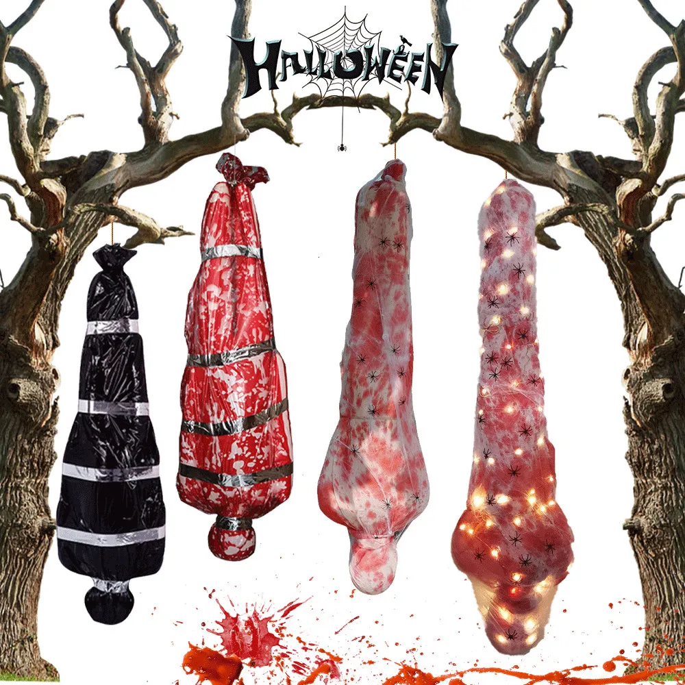 Outros suprimentos para festas de eventos 59 polegadas Halloween Corpse Props Set Outdoor Yard Creepy Shroud Decoração Horror Bloody Body Bag Casa Assombrada Decorações Penduradas 230824