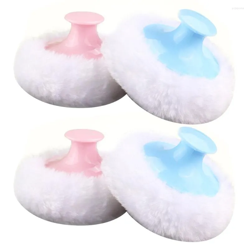 Éponges de maquillage 4 pièces corps de bouffée de poudre de talc pour bébé avec poignée courte (bleu et rose pour chaque 2 pièces)