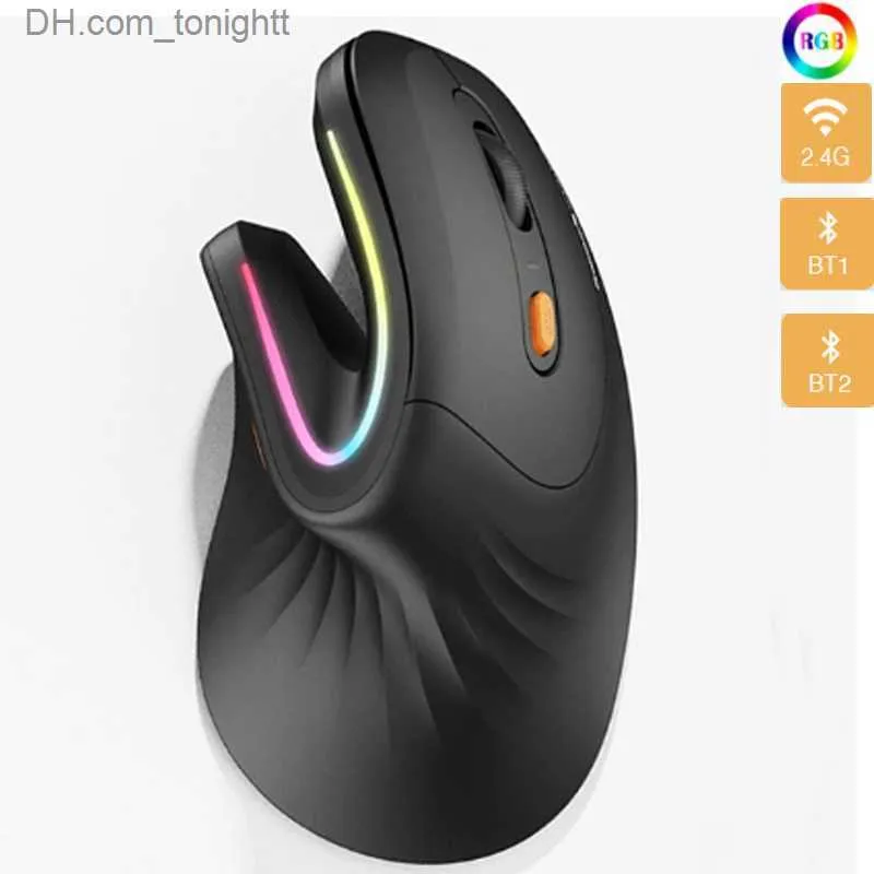 Ergonomic Mouse Wireless EM11 Bluetooth Vertical Ergo Mouse Rechargeable 2.4G RGB Optical Vertical Mice for PC iPad Mac Q230825