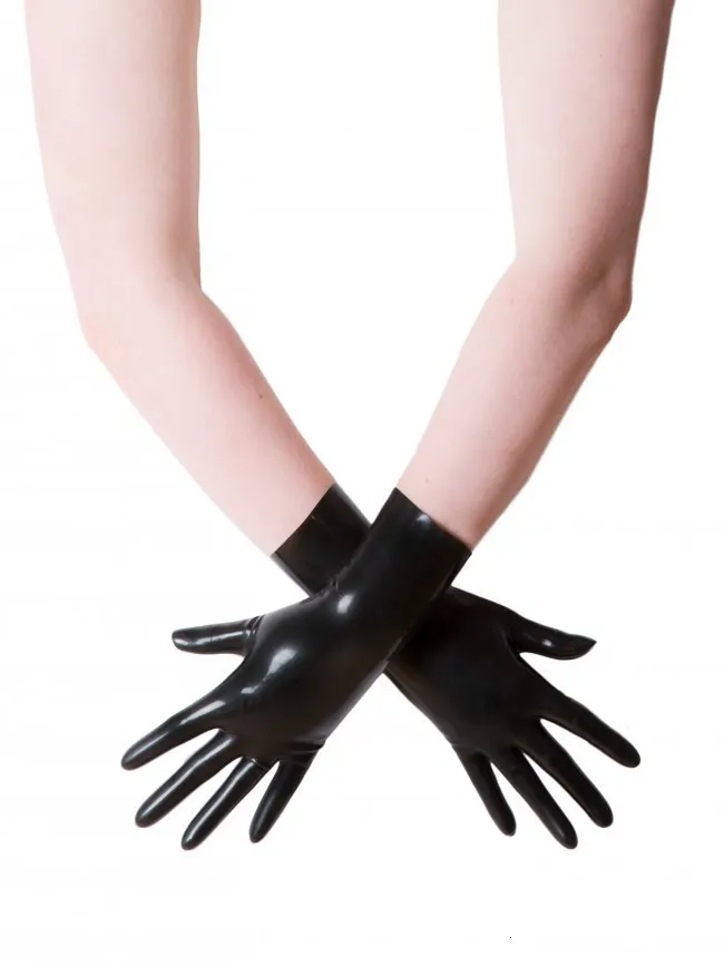 Andra sexprodukter unisex svart korta latexhandskar vantar fetisch smal finger handledslängd sömlös 3d 230825