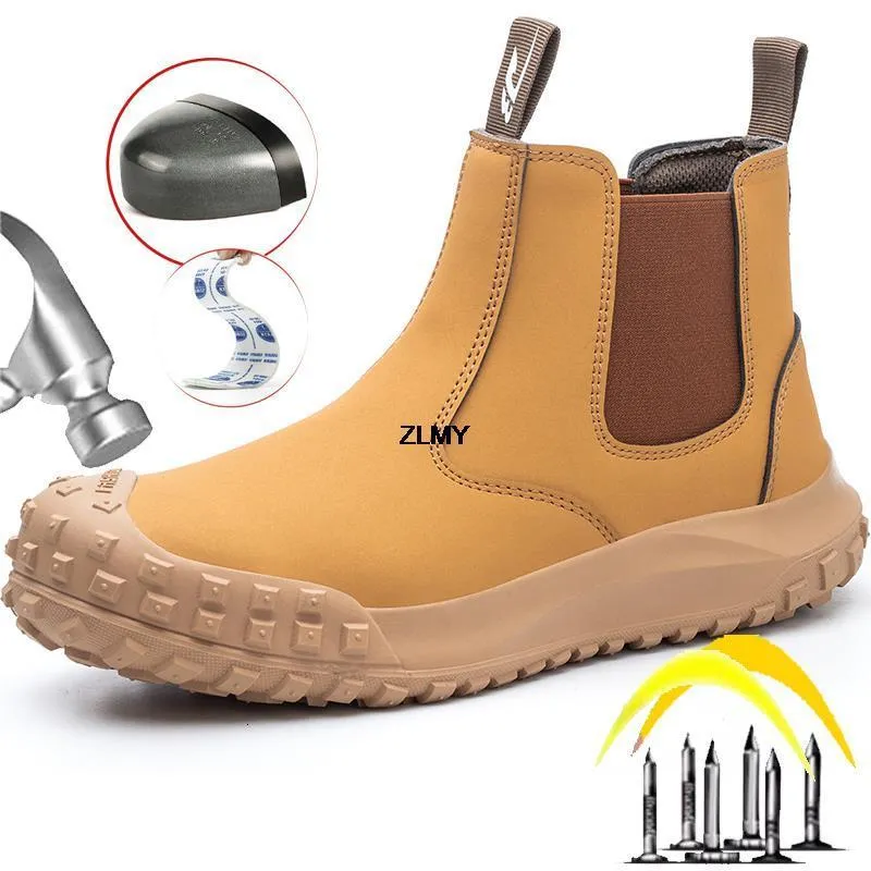 Boots Slip On Safety Shoes Men Steel Toe Shoes Stab Proof Antispark Work Safety Boots Man Construction Antismash Chelsea Boot 230824