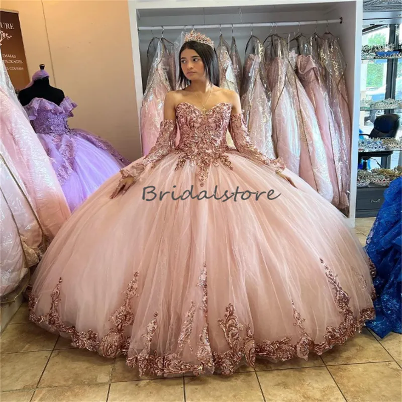 Glitter sparkle lantejoulas quinceanera vestidos 2023 rosa princesa vestido de baile aniversário doce 16 vestido de 15 quinceanera vestidos para xv anos vestidos de 16